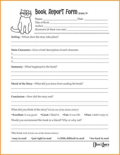 book report template for 6th graders